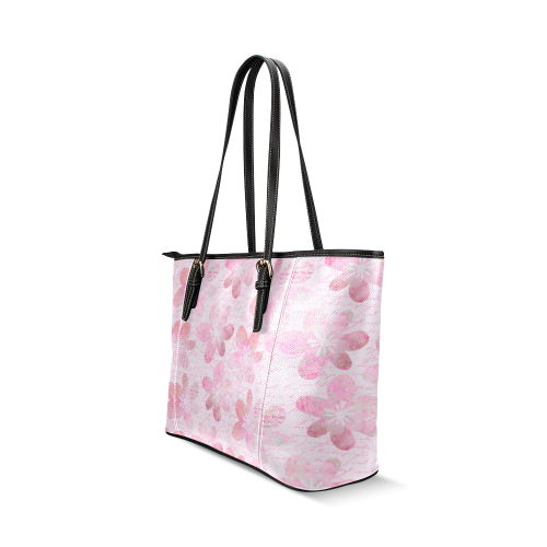 Watercolor Flower Pattern Leather Tote Bag/Small (Model 1640)