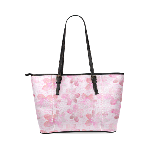 Watercolor Flower Pattern Leather Tote Bag/Small (Model 1640)