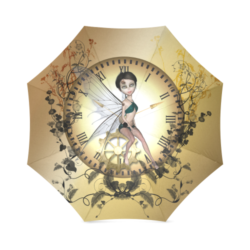 Steampunk, cute fairy on a clock Foldable Umbrella (Model U01)