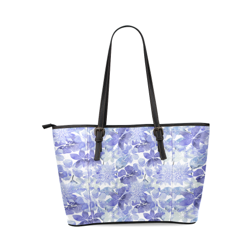 Watercolor Flower Pattern Leather Tote Bag/Small (Model 1640)