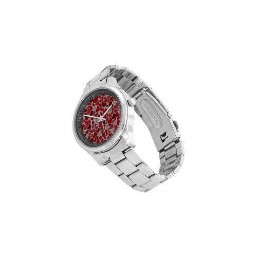 sparkling hearts, red Men's Stainless Steel Watch(Model 104)