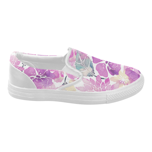 Watercolor Flower Pattern Women's Slip-on Canvas Shoes (Model 019)