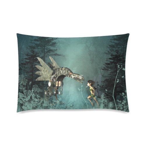 Cute fairy with steam dragon Custom Zippered Pillow Case 20"x30"(Twin Sides)