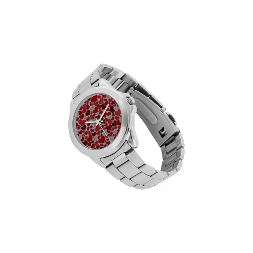 sparkling hearts, red Unisex Stainless Steel Watch(Model 103)