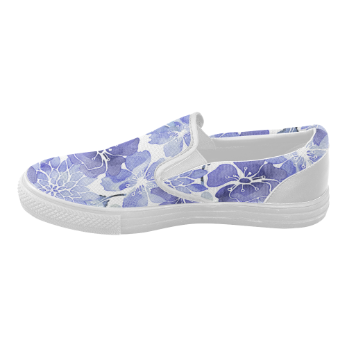 Watercolor Flower Pattern Women's Slip-on Canvas Shoes (Model 019)