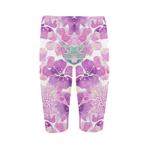 Watercolor Flower Pattern Hestia Cropped Leggings (Model L03)