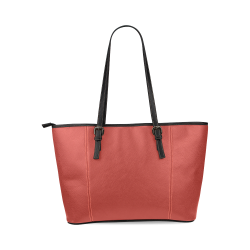 Aurora Red Color Accent Leather Tote Bag/Small (Model 1640)