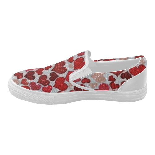 sparkling hearts, red Women's Slip-on Canvas Shoes (Model 019)