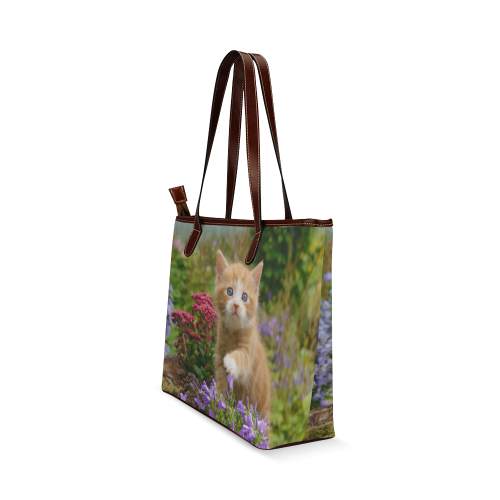 Cute Ginger Cat Kitten Funny Pet Animal in a Garden Photo Shoulder Tote Bag (Model 1646)