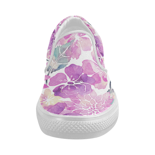 Watercolor Flower Pattern Women's Slip-on Canvas Shoes (Model 019)