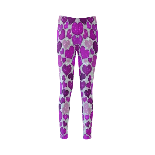 sparkling hearts purple Cassandra Women's Leggings (Model L01)