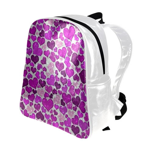 sparkling hearts purple Multi-Pockets Backpack (Model 1636)
