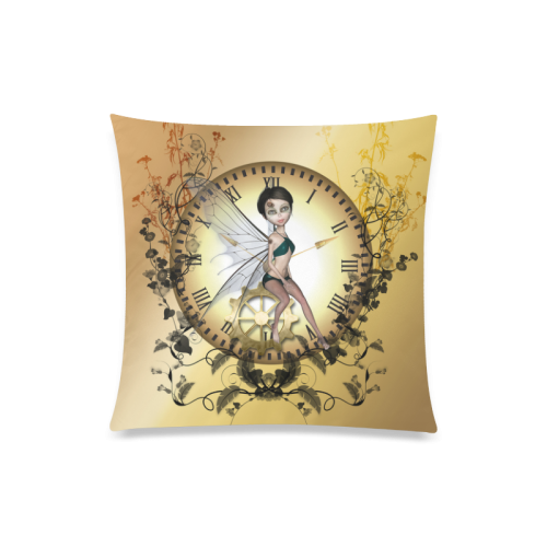 steampunk, cute fairy on a clock Custom Zippered Pillow Case 20"x20"(Twin Sides)