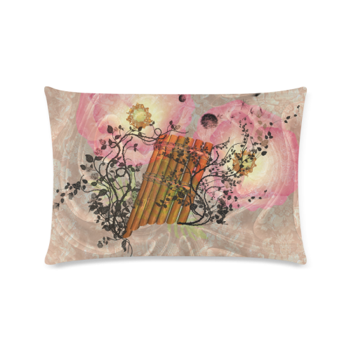 Music, pan flute with flowers Custom Zippered Pillow Case 16"x24"(Twin Sides)