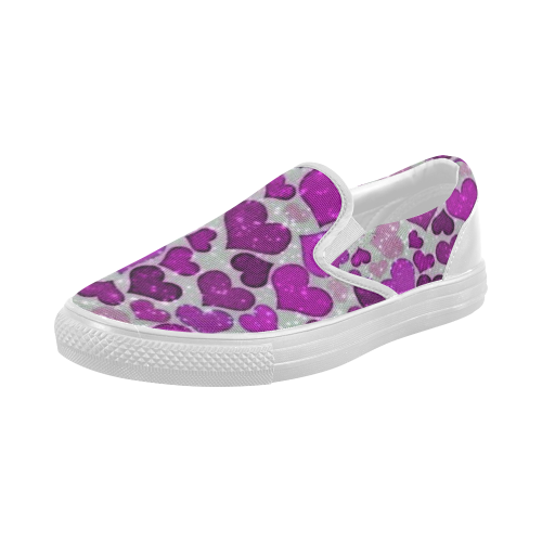 sparkling hearts purple Women's Slip-on Canvas Shoes (Model 019)