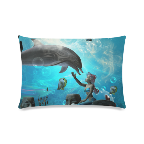 Dolphin with mermaid Custom Zippered Pillow Case 16"x24"(Twin Sides)