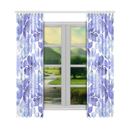Watercolor Flower Pattern Window Curtain 50"x108"(Two Piece)