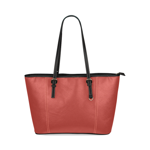 Aurora Red Color Accent Leather Tote Bag/Small (Model 1640)