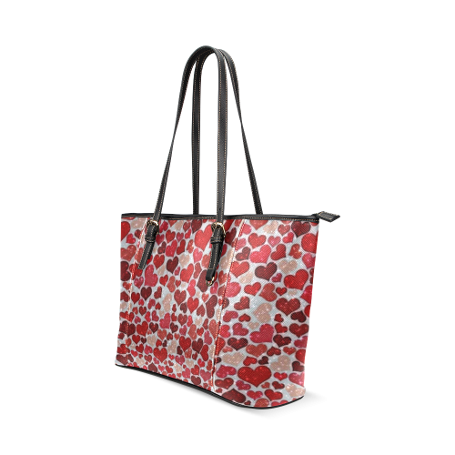 sparkling hearts, red Leather Tote Bag/Small (Model 1640)