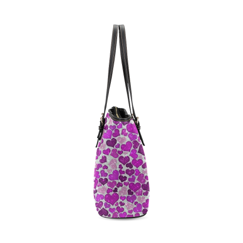 sparkling hearts purple Leather Tote Bag/Small (Model 1640)