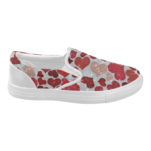 sparkling hearts, red Women's Slip-on Canvas Shoes (Model 019)