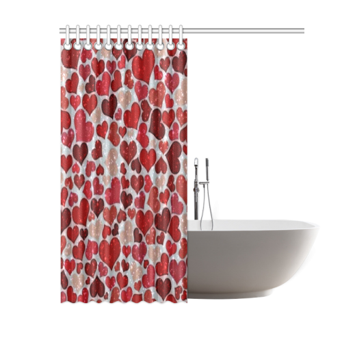 sparkling hearts, red Shower Curtain 60"x72"