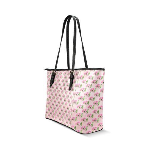 Shabby rose  pattern on lightpink backround  Tote Bag Leather Tote Bag/Small (Model 1640)