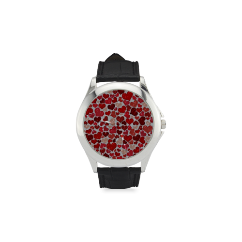 sparkling hearts, red Women's Classic Leather Strap Watch(Model 203)