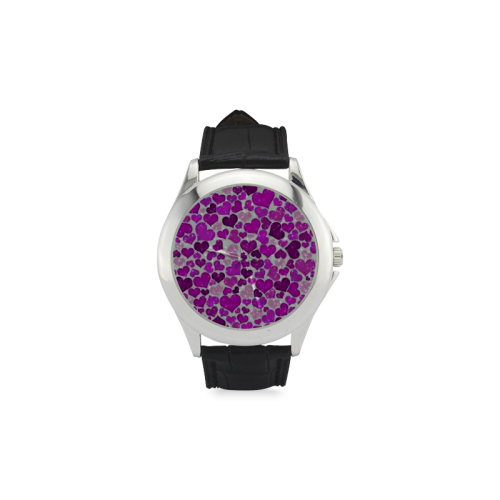 sparkling hearts purple Women's Classic Leather Strap Watch(Model 203)