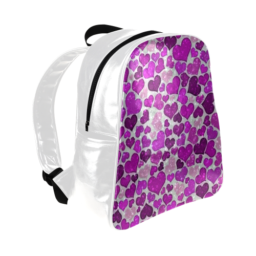 sparkling hearts purple Multi-Pockets Backpack (Model 1636)