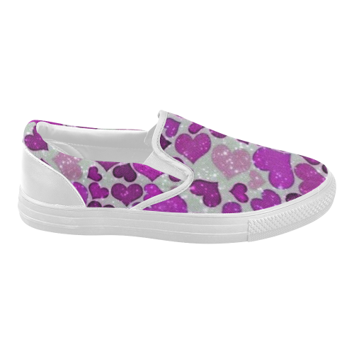 sparkling hearts purple Women's Slip-on Canvas Shoes (Model 019)
