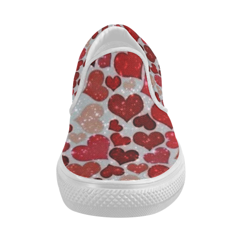 sparkling hearts, red Women's Slip-on Canvas Shoes (Model 019)