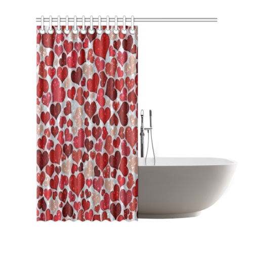 sparkling hearts, red Shower Curtain 66"x72"