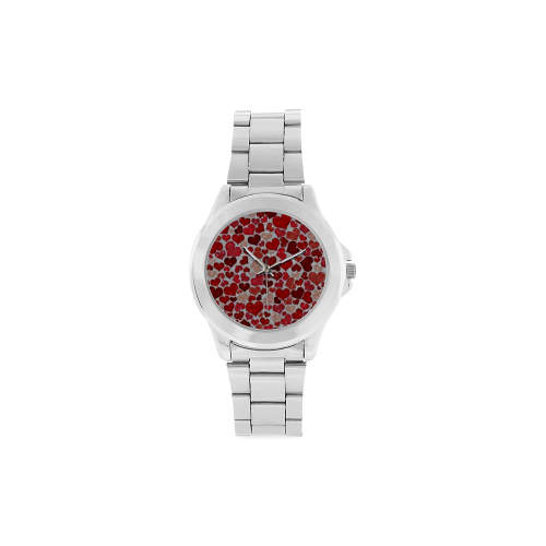 sparkling hearts, red Unisex Stainless Steel Watch(Model 103)