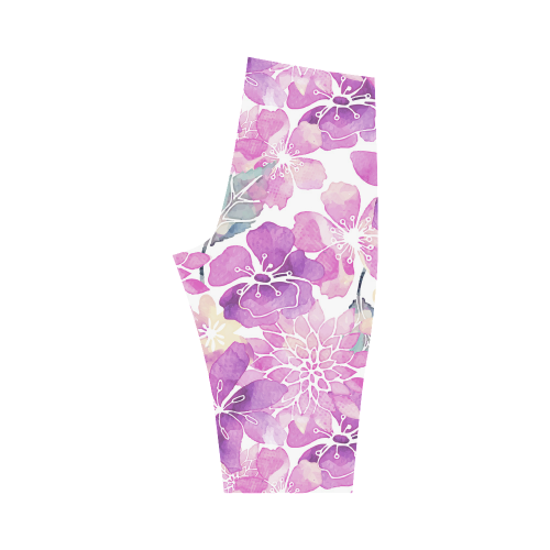 Watercolor Flower Pattern Hestia Cropped Leggings (Model L03)