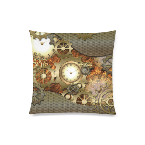 Steampunk, golden design, clocks and gears Custom Zippered Pillow Case 20"x20"(Twin Sides)