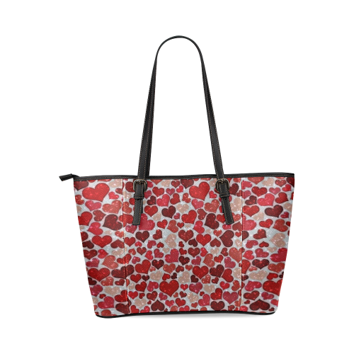 sparkling hearts, red Leather Tote Bag/Small (Model 1640)