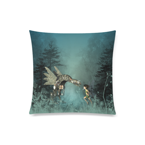 Cute fairy with steam dragon Custom Zippered Pillow Case 20"x20"(Twin Sides)