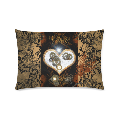 Steampunk, awesome heart, clocks and gears Custom Zippered Pillow Case 16"x24"(Twin Sides)