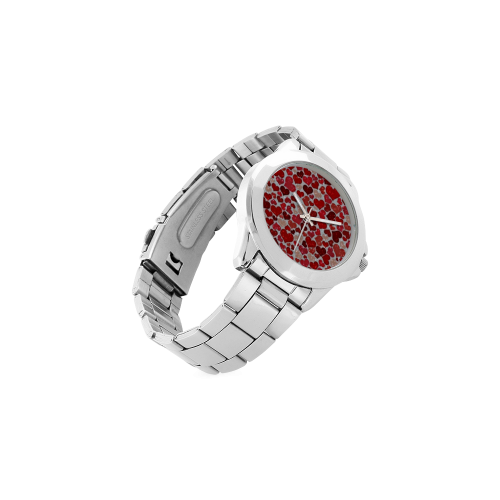 sparkling hearts, red Unisex Stainless Steel Watch(Model 103)