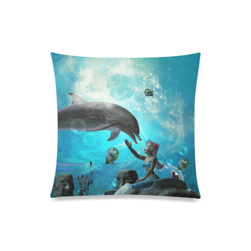 Dolphin with mermaid Custom Zippered Pillow Case 20"x20"(Twin Sides)