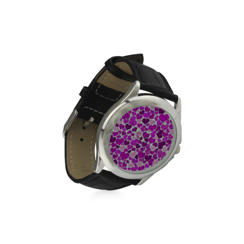 sparkling hearts purple Women's Classic Leather Strap Watch(Model 203)