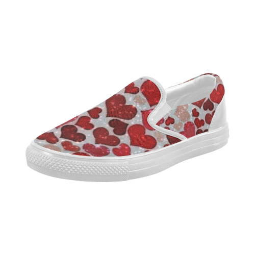 sparkling hearts, red Women's Slip-on Canvas Shoes (Model 019)