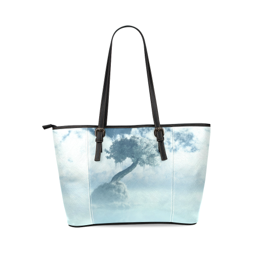 Frozen Tree at the lake Leather Tote Bag/Small (Model 1640)