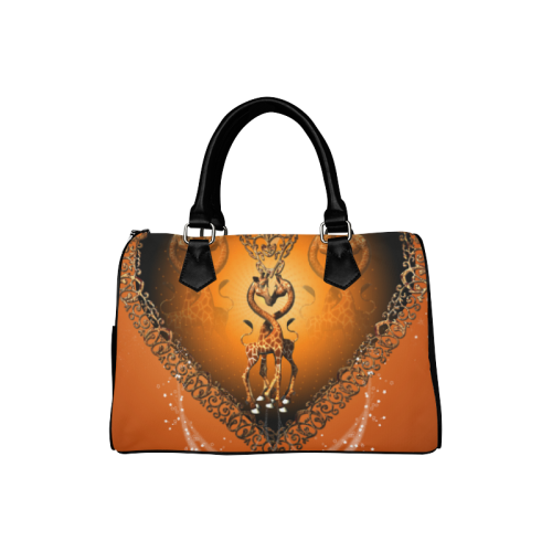 Cute giraffe on a heart Boston Handbag (Model 1621)