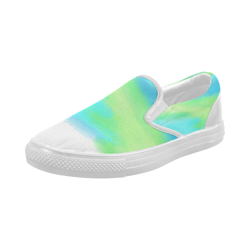 blue green water color abstract art Women's Slip-on Canvas Shoes (Model 019)