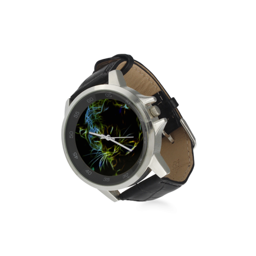 Neon Leopard Unisex Stainless Steel Leather Strap Watch(Model 202)