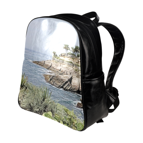 Travel Tenerife, painted Multi-Pockets Backpack (Model 1636)