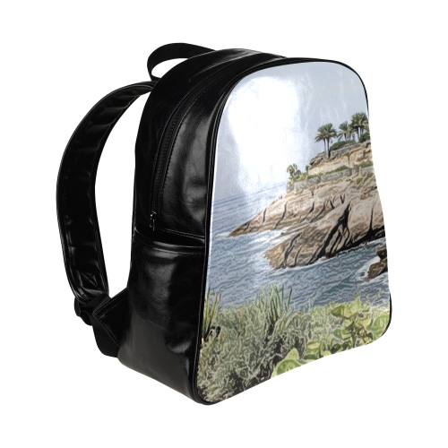 Travel Tenerife, painted Multi-Pockets Backpack (Model 1636)