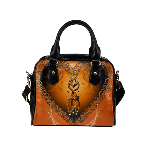 Cute giraffe on a heart Shoulder Handbag (Model 1634)